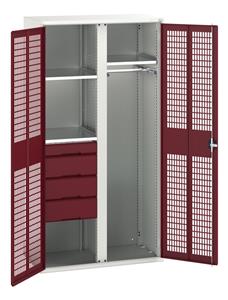 16926776.** verso ventilated door kitted cupboard with 3 shelves 4 drws 1 rail & partition. WxDxH: 1050x550x2000mm. RAL 7035/5010 or selected